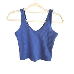 Hollister Must-Have Collection Ribbed V-Neck Sleeveless Crop Tank Top Royal Blue